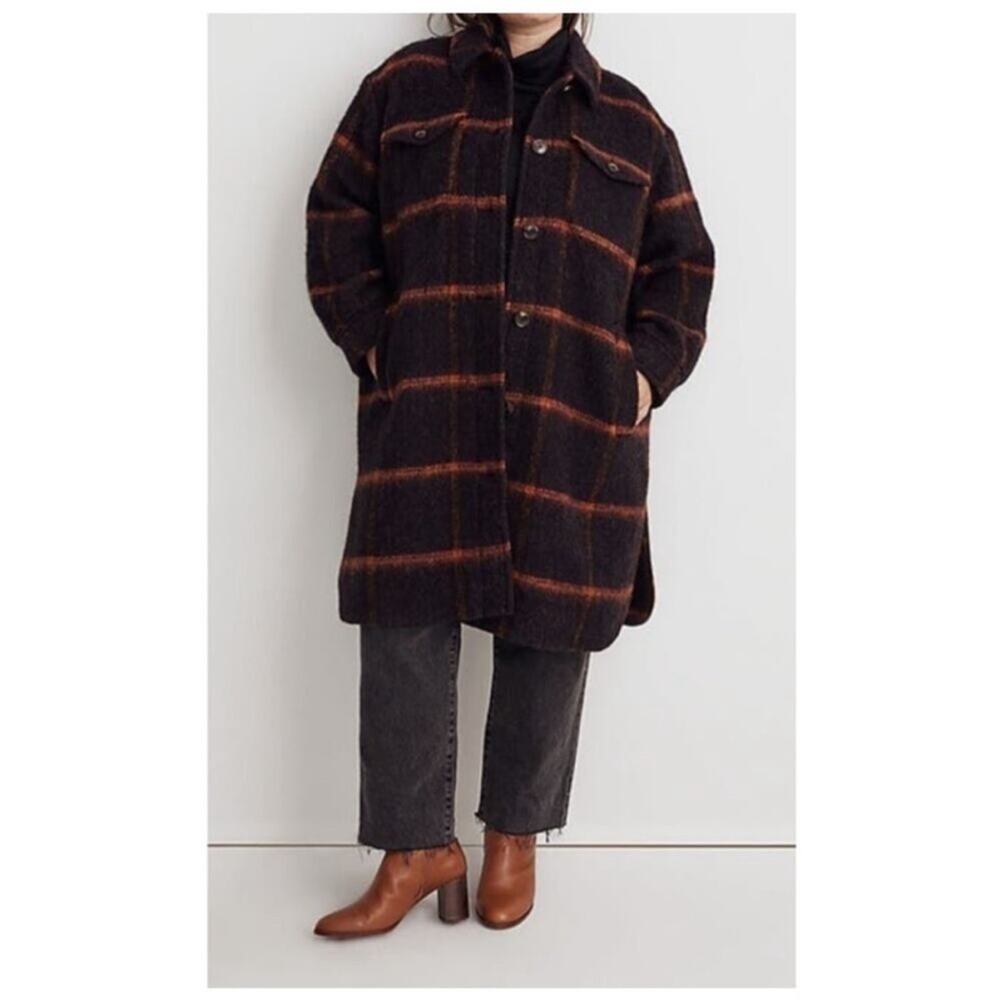 MADEWELL Long Shirt Jacket Shaket in Windowpane Spicy Raisin Size 1X